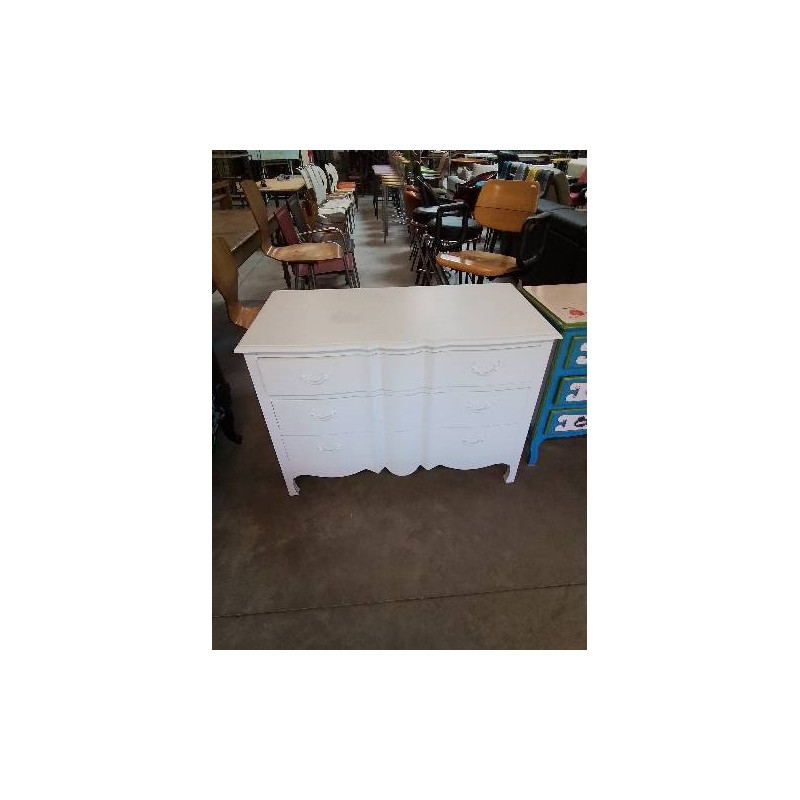 COMMODE A RESSAUT STYLE LOUIS XV 3 TIROIRS BOIS PEINT BLANC