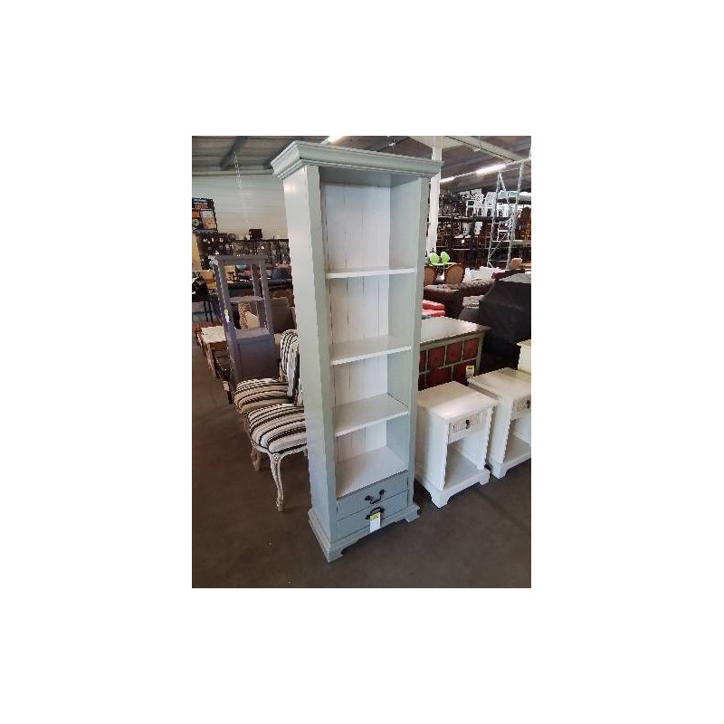 BIBLIOTHÈQUE BOIS TAUPE ET BLANC 2 TIROIRS 4 NICHES 