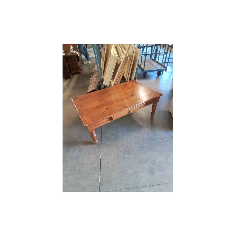 TABLE BASSE BOIS 1 TIROIR CLAIR PIEDS TOURNÉS 