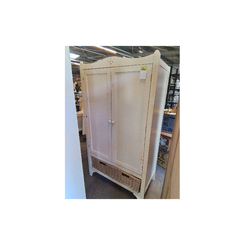 ARMOIRE PENDERIE 2 PORTES BOIS ECRU 1 TIROIR VANNERIE 
