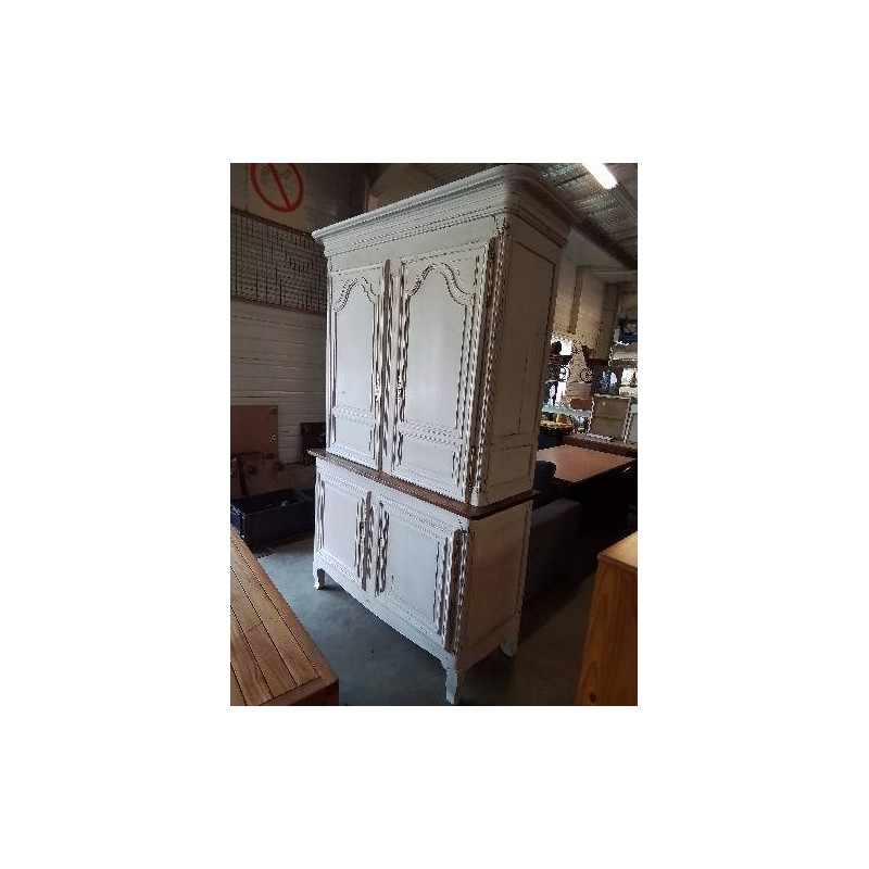 BUFFET 2 CORPS BOIS MOULURÉ PEINT BLANC 4 PORTES STYLE RÉGENCE FIN XIXE 