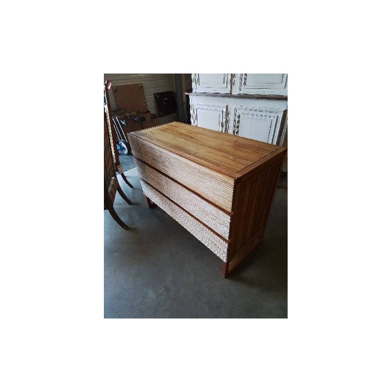 ENSEMBLE EN TECK LIT 180X200CM + 2 CHEVETS 1 TIROIR + 1 COMMODE 3 TIROIRS 