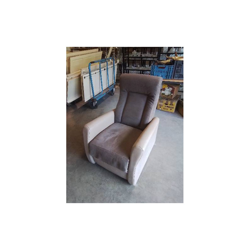 FAUTEUIL RELAX MANUEL PU TAUPE ET TISSU MARRON ACOMODEL