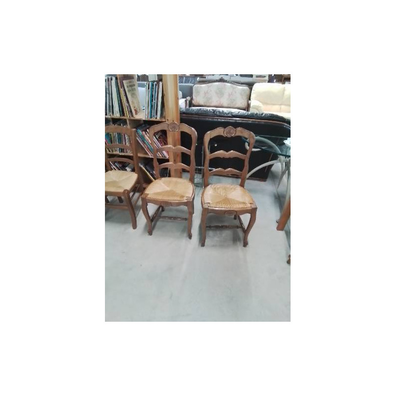 PAIRE DE CHAISES BOIS PAILLÉ STYLE RÉGENCE DOSSIER 3 BARREAUX COQUILLE 
