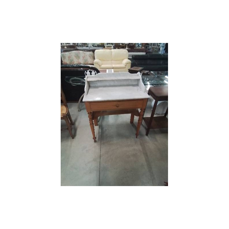 TABLE DE TOILETTE BOIS CLAIR 1 TIROIR MARBRE BLANC FIN XIXE