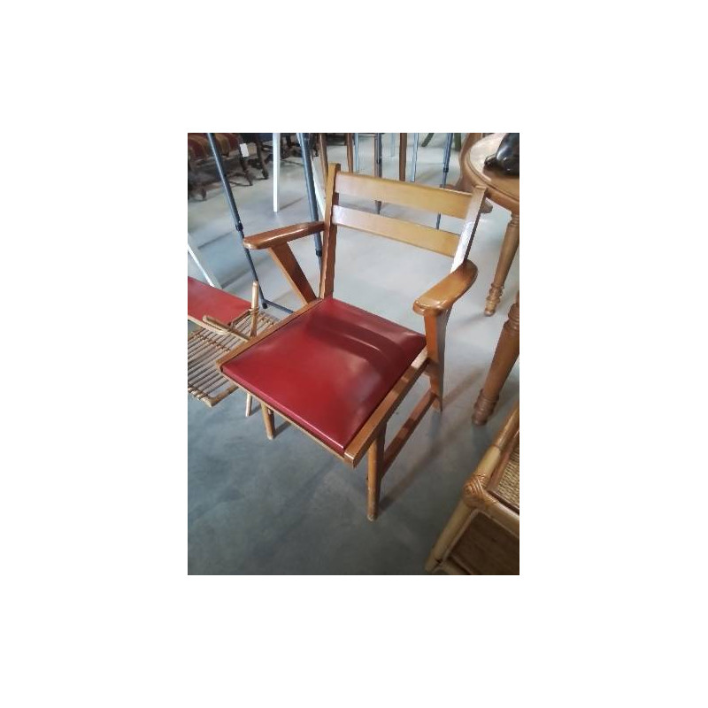 BRIDGE BOIS CLAIR ASSISE CAPITONNÉ SKAÏ ROUGE ANNÉES 50