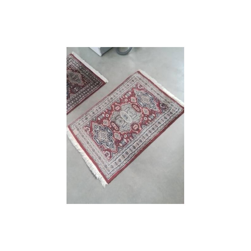 TAPIS LAINE FAIT MAIN ROUGE BLEU ECRU 90X60CM