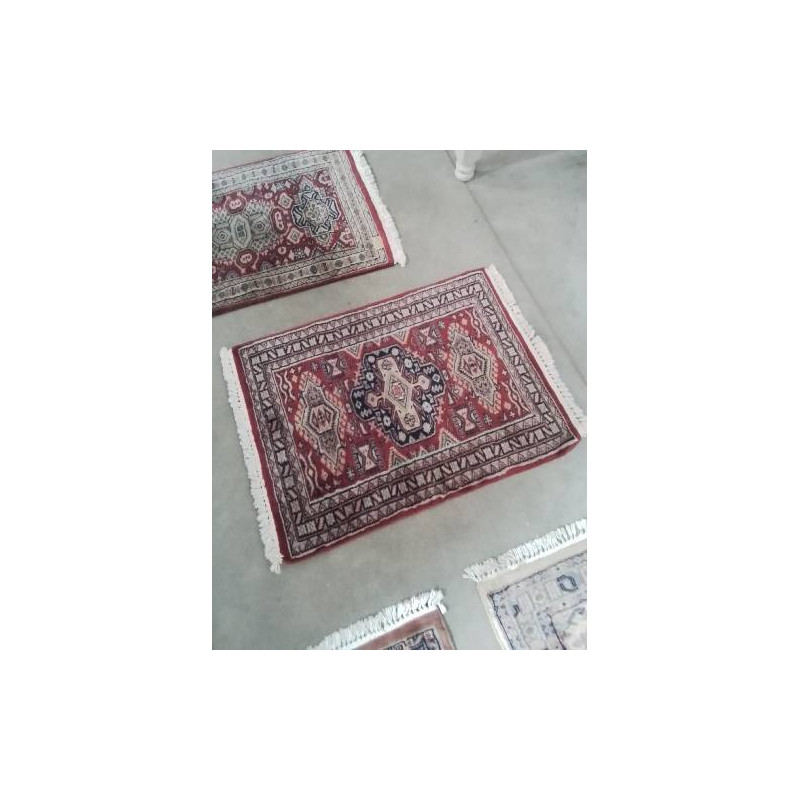 TAPIS LAINE FAIT MAIN BLEU ROUGE 90X60CM