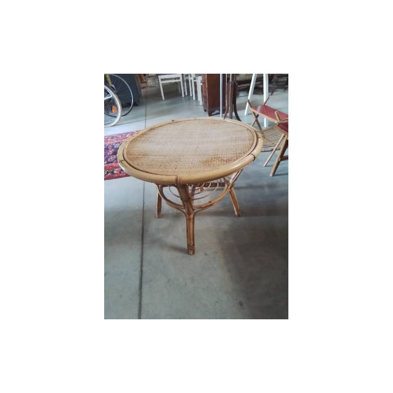 TABLE BASSE RONDE ROTIN ET VANNERIE ANNÉES 60