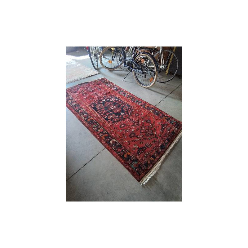 TAPIS LAINE FAIT MAIN IRAN ROUGE BLEU ORANGÉ 210X114CM