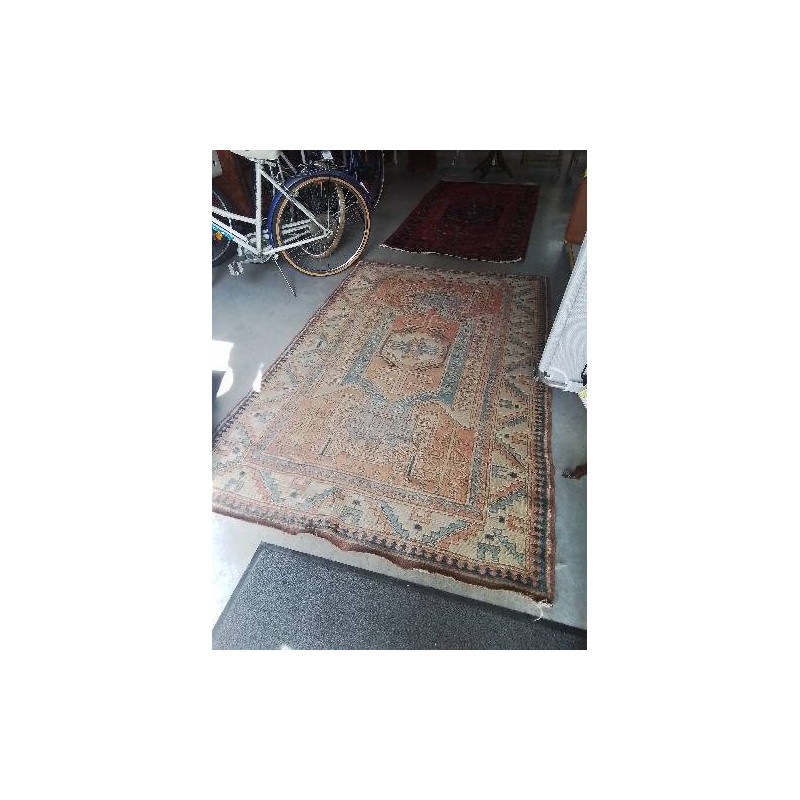 TAPIS LAINE FAIT MAIN ROSE ECRU BLEU 275X160CM