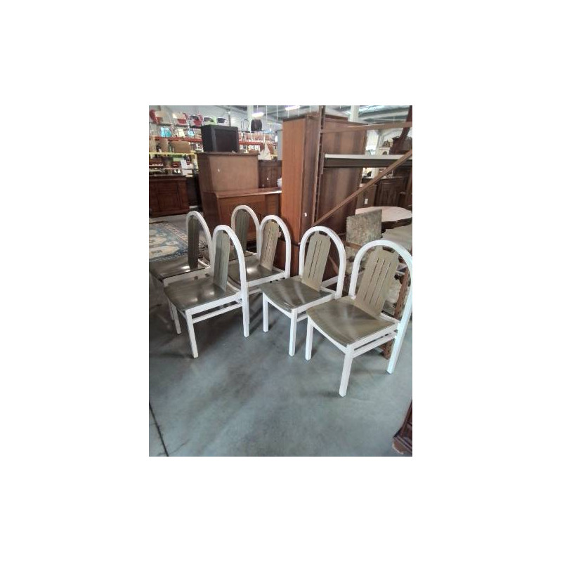 6 CHAISES BAUMANN ARGOS BOIS PEINT BLANC ASSISE ET DOSSIER VERT ANNÉES 80