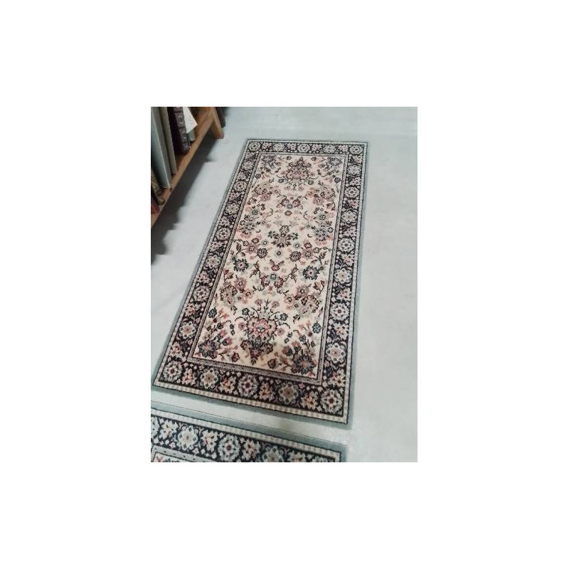 TAPIS LAINE ECRU VERT ROSE 60X120CM