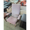 FAUTEUIL RÉGLABLE HAUTEUR BOIS CAPITONNÉ TISSU MAUVE POLY X PAR POLYCONFORT ANNÉES 70