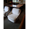 PAIRE DE BERGERE  BOIS CAPITONNÉ TISSU ECRU BUROV