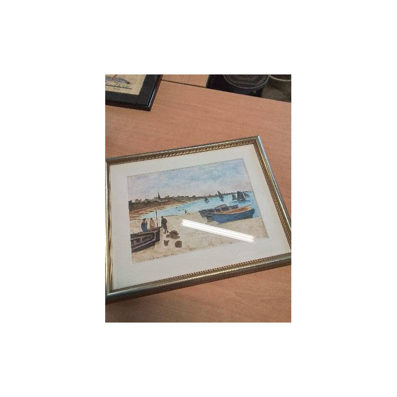 AQUARELLE LA  PLAGE DE STE ADRESSE D’APRES MONET