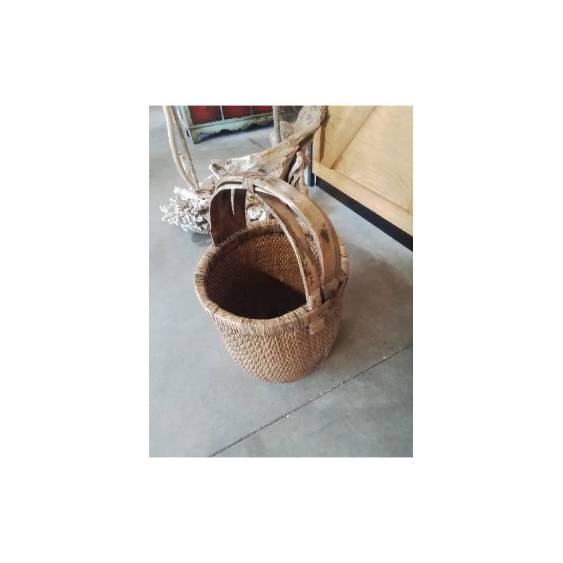 PANIER CHINOIS TRADITIONNEL A RIZ VANNERIE ET BOIS 