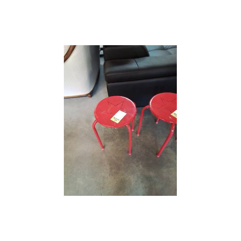 TABOURET ROND MÉTAL ROUGE ASSISE AJOURÉ ÉTOILE 