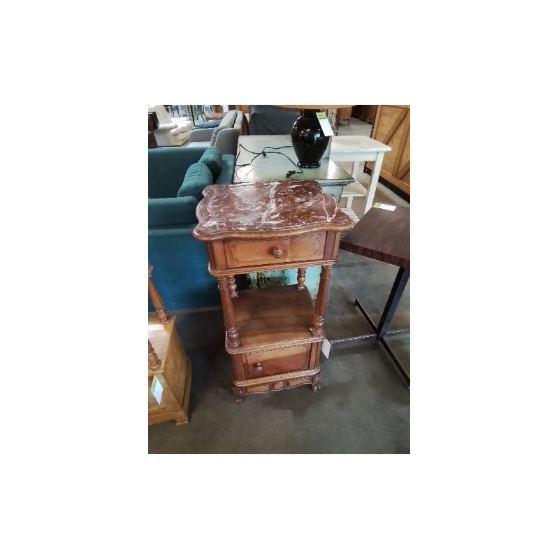 CHEVET A COLONNES DESSUS MARBRE ROUGE VEINÉ 1 TIROIR 1 PORTE NAPOLÉON III