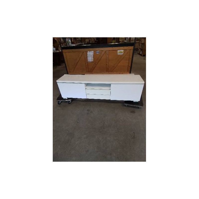 MEUBLE TV BAS BOIS BANC LAQUÉ 1 NICHE 4 TIROIRS 