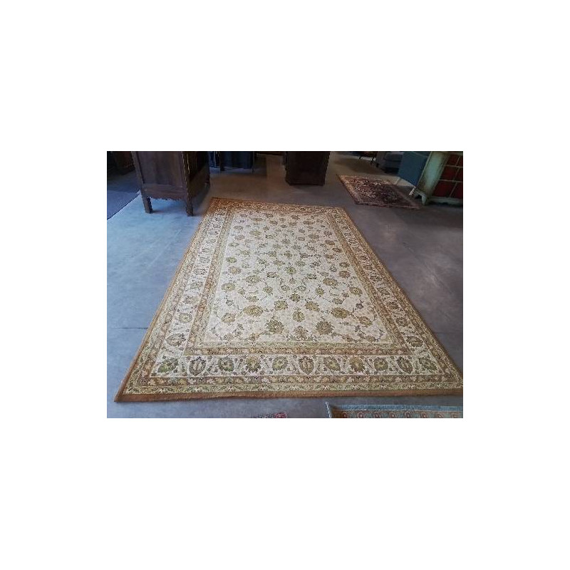 TAPIS LAINE TEBRIZ OCRE ET VERT AU FEUILLES 200X300