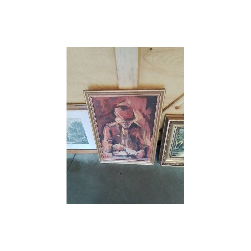 HUILE SUR TOILE HOMME AU LIVRE J.GLAISE CADRE DORÉ 