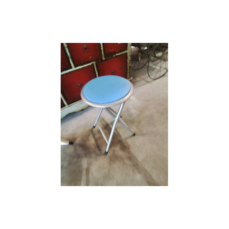TABOURET PLIANT PIÈTEMENT METAL GRIS ASSISE RESINE BLEU