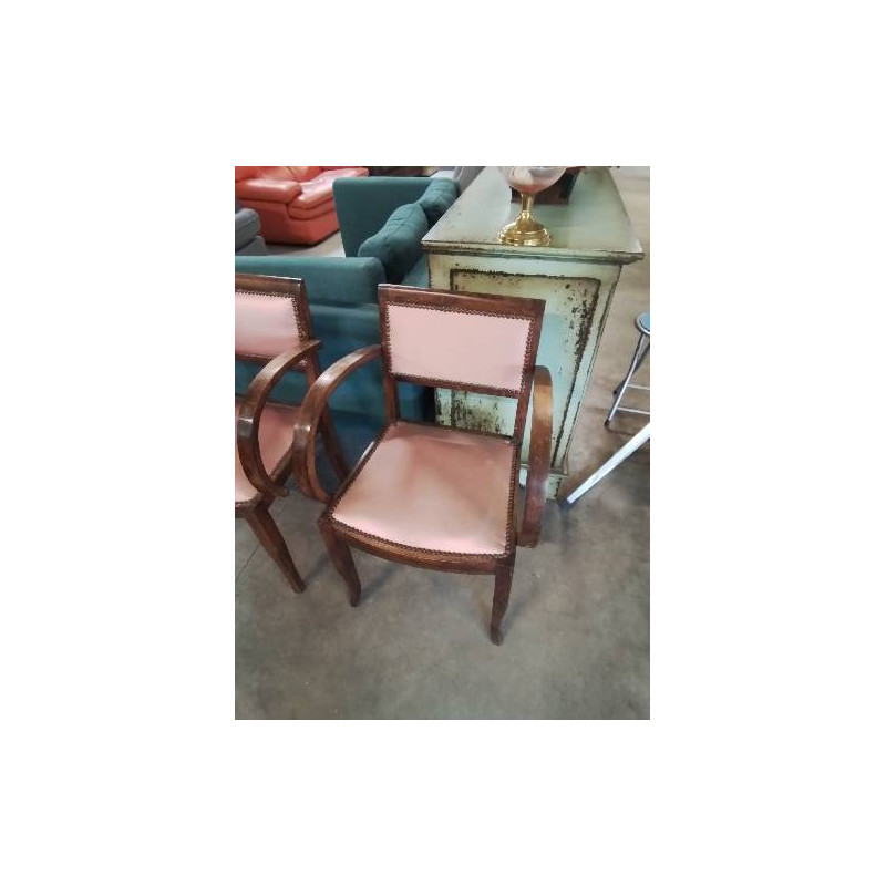 BRIDGE BOIS ASSISE ET DOSSIER CAPITONNÉ TISSU VIEUX ROSE ANNÉES 40