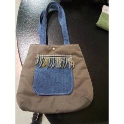 SAC TAUPE ET JEAN A FRANGES