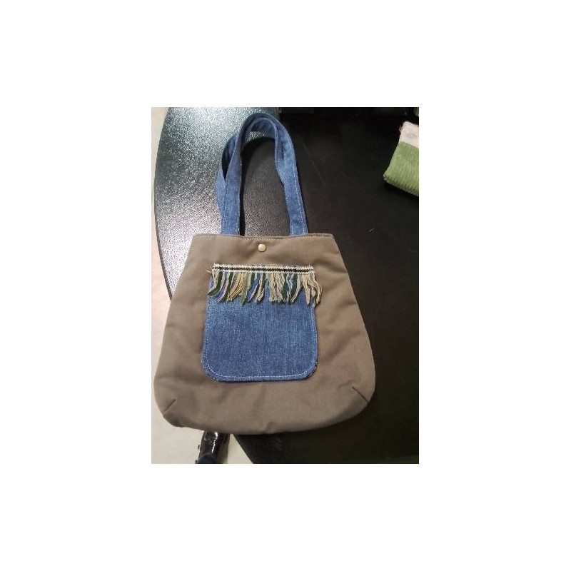SAC TAUPE ET JEAN A FRANGES