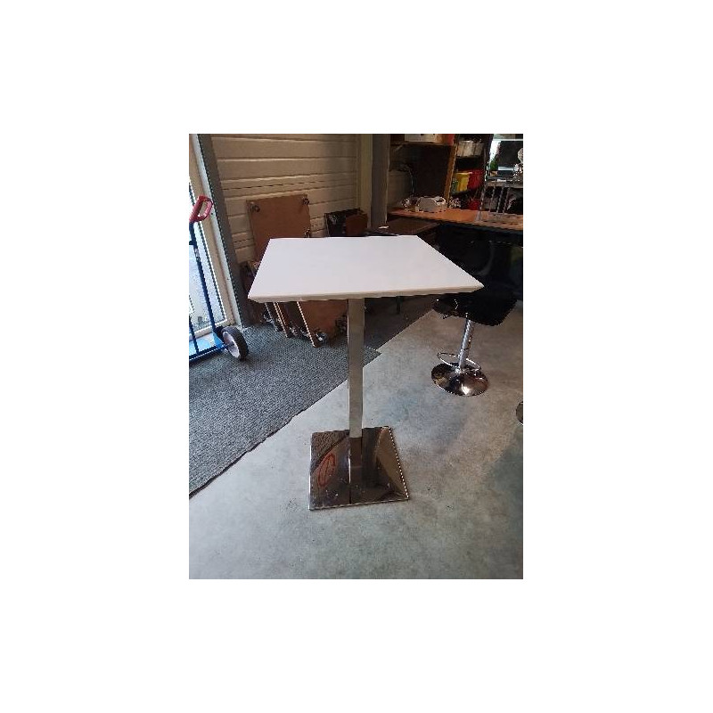 TABLE MANGE DEBOUT PIÈTEMENT MÉTAL CHROMÉ PLATEAU BOIS BLANC LAQUÉ 