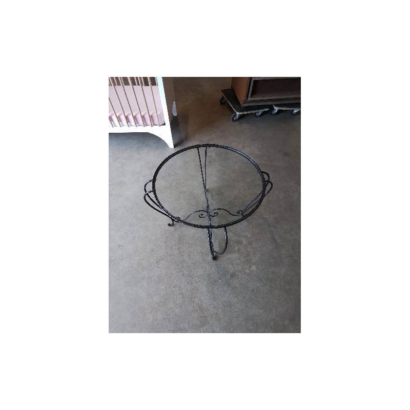 TABLE BASSE RONDE FER FORGÉ PLATEAU VERRE ANNEES 60