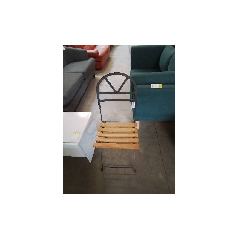 CHAISE PLIANTE METAL NOIR ASSISE BOIS AJOURÉ 