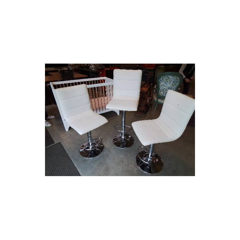 TABOURET DE BAR PIVOTANT ET REGLABLE PU BLANC PIÈTEMENT MÉTAL CHROMÉ 