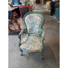 FAUTEUIL NAPOLÉON III BOIS PEINT VERT TISSU FLEURI