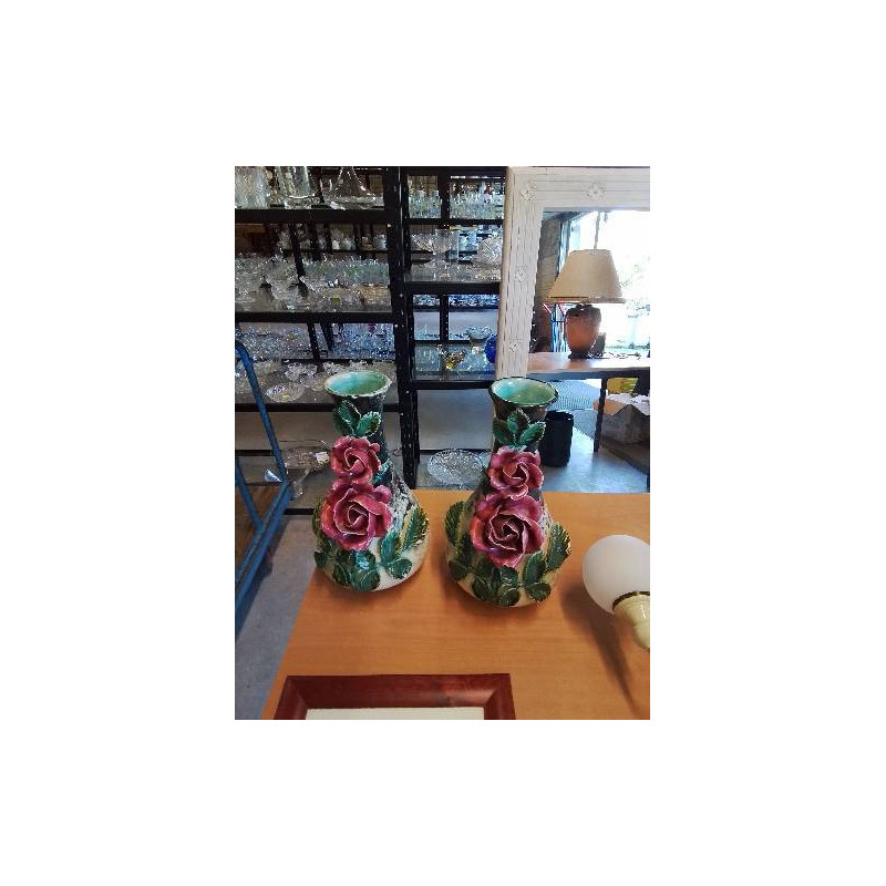 PAIRE DE VASE BARBOTINE CÉRAMIQUE FIN XIXE DÉBUT XXE