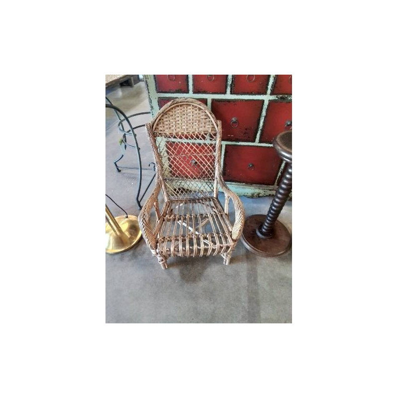 FAUTEUIL ENFANT ROTIN ET VANNERIE ANNÉES 50 EN L\'ÉTAT 
