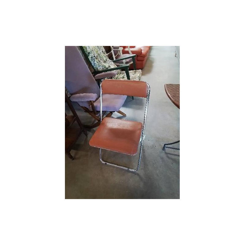 CHAISE PLIANTE PIÈTEMENT MÉTAL CHROMÉ ASSISE ET DOSSIER SKAÏ FAUVE ANNÉES 70