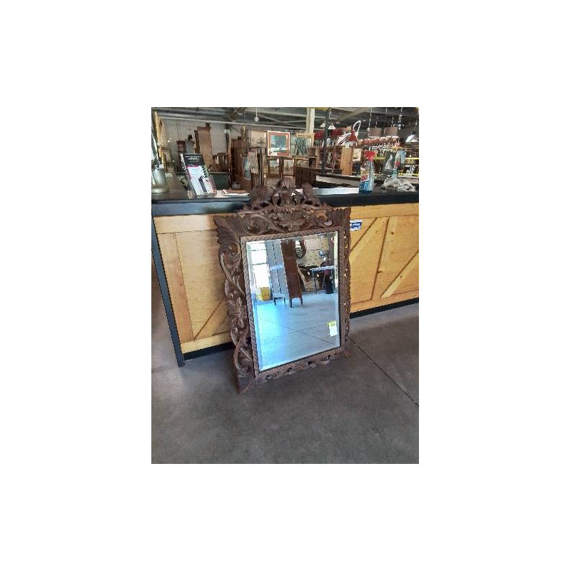 MIROIR RECTANGULAIRE A FRONTON BOIS SCULPTÉ FIN XIXE 135X90CM