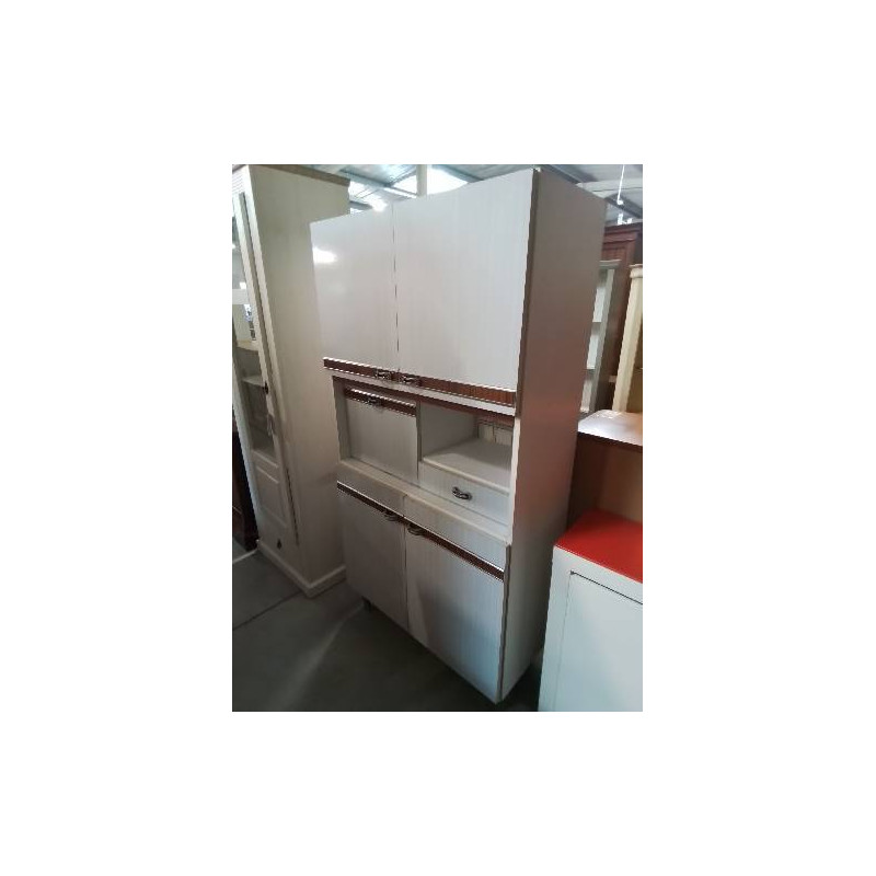 MEUBLE DE CUISINE FORMICA ECRU ET MARRON 5 PORTES 1 TIROIR 1 NICHE ANNÉES 70