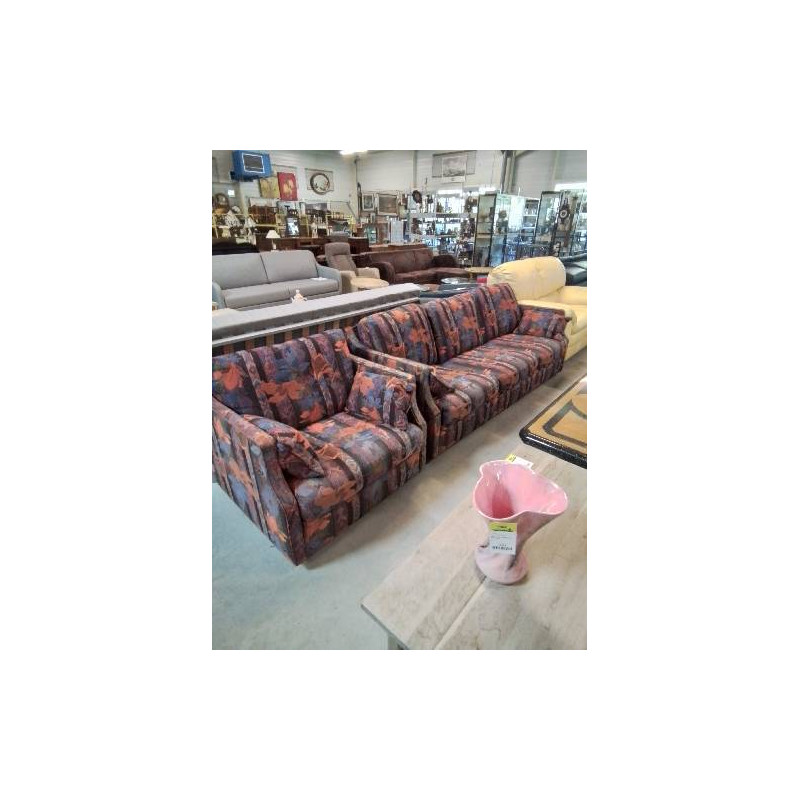 ENSEMBLE 2 PIÈCES FAUTEUIL+ CANAPÉ 3 PLACES TISSU MAUVE ORANGÉ BUROV 