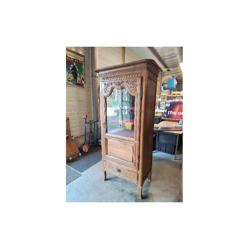 BONNETIÈRE CAUCHOISE VITRÉE 1 TIROIR  MOULURÉE ET SCULPTÉE  AUX FLEURETTES   XIXE