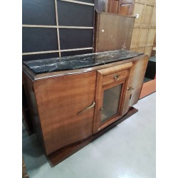 BUFFET ART DÉCO 2 PORTES 1 TIROIR 1 PORTE VITRÉE BOIS CLAIR DESSUS MARBRE NOIR EN L\'ÉTAT 