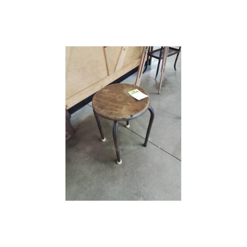 TABOURET ROND PIÈTEMENT MÉTAL ASSISE BOIS ANNÉES 50