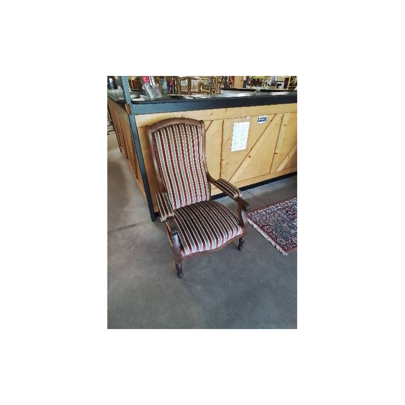 VOLTAIRE CAPITONNÉ TISSU GRIS ET GRENAT A RAYURES PIEDS PARAPLUIE LOUIS PHILIPPE 