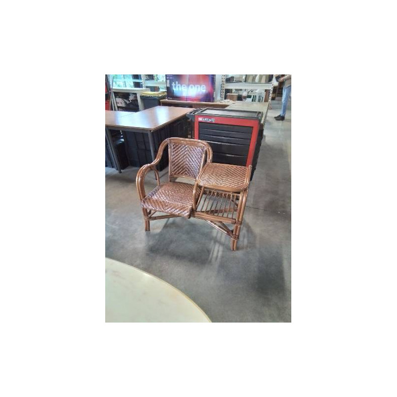 FAUTEUIL A TABLETTE OSIER ET  VANNERIE ANNÉES 60