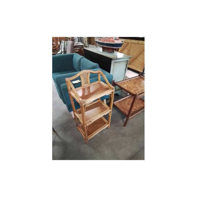 ÉTAGÈRE CINTRÉ 3 TABLETTES ROTIN ET VANNERIE ANNÉES 60