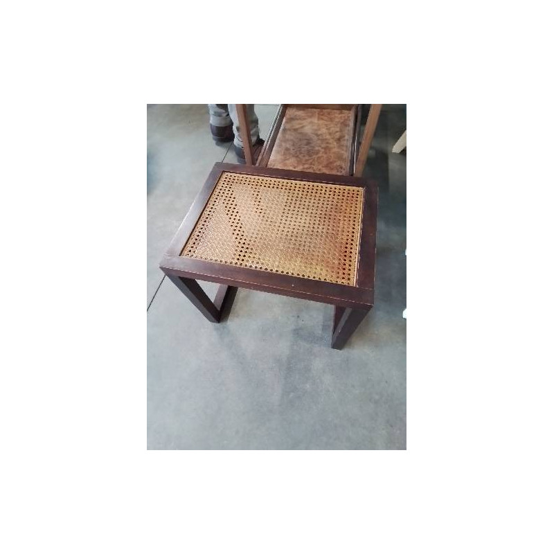 TABLE BASSE PIÈTEMENT BOIS DESSUS CANNÉ 