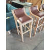 4 TABOURETS DE BAR PIÈTEMENT BOIS CLAIR ASSISE CUIR CHOCOLAT 