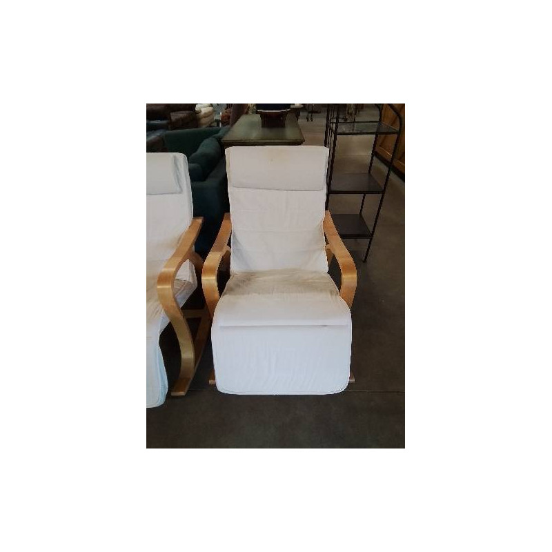 FAUTEUIL A BASCULE PIED RÉGLABLE PIÈTEMENT BOIS CLAIR ASSISE TISSU ECRU SONGMICS